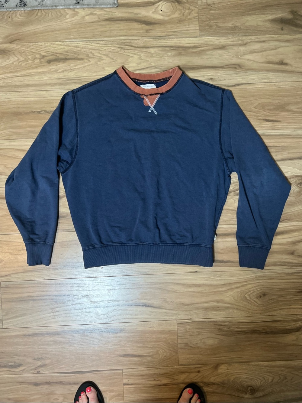 Urban Outfitters Navy Crewneck Sweatshirt with Rust Trim